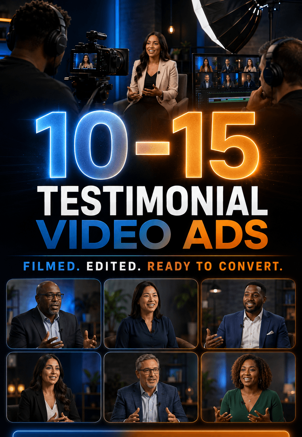 10 to 15 testimonial video ads, filmed, edited, and ready to convert