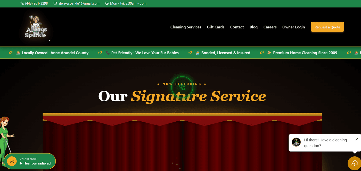 Always Sparkle Cleaning website built by Energize Your Brand