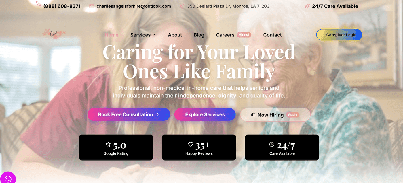 Charlie's Angels For Hire website built by Energize Your Brand