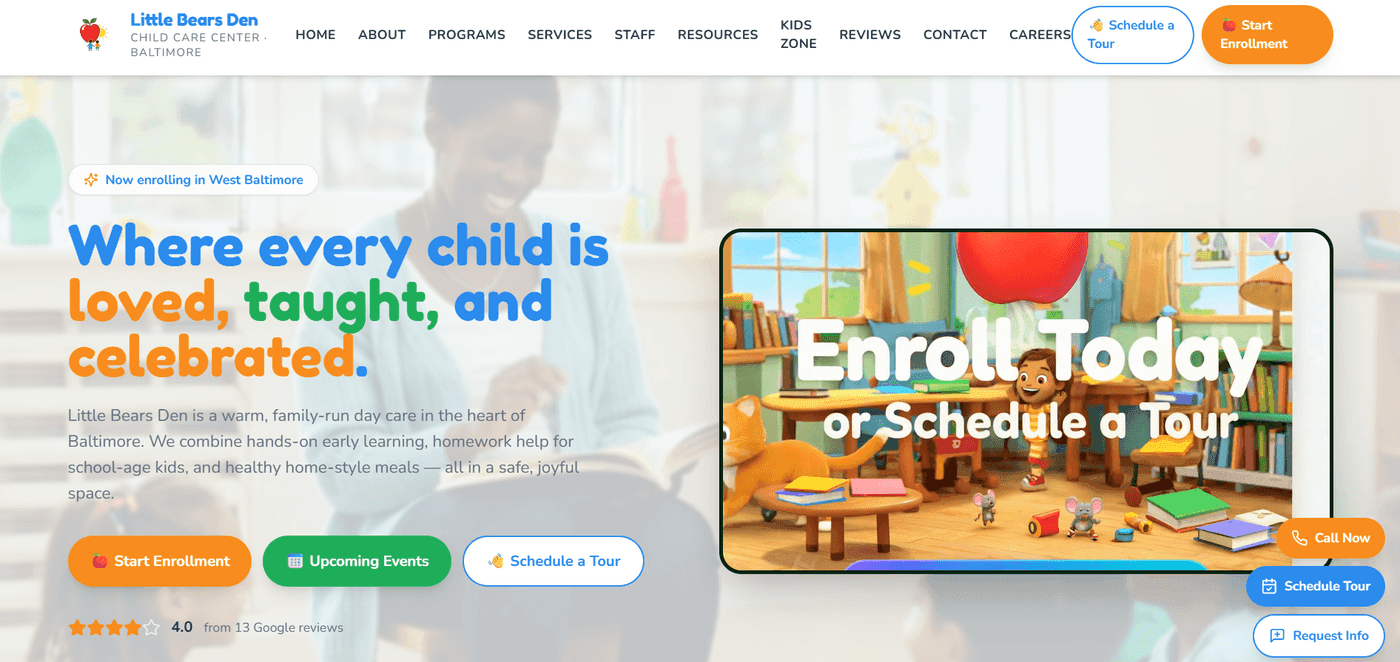 Little Bears Den website built by Energize Your Brand