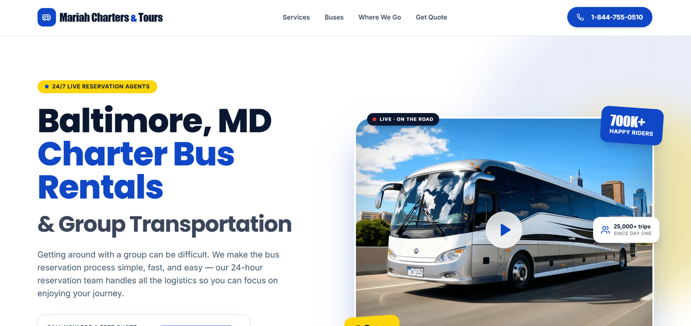 Mariah Charters & Tours website built by Energize Your Brand