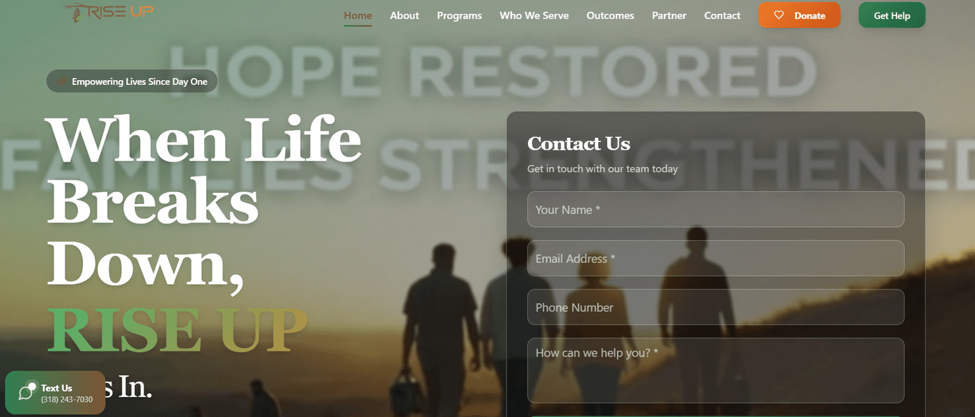 Rise Up website built by Energize Your Brand